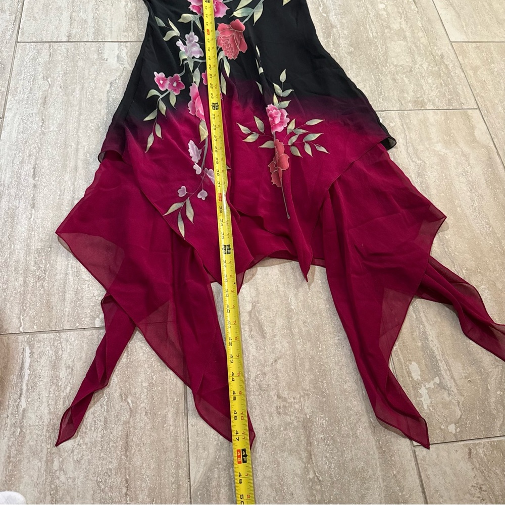 Sue Wong Vintage Y2K Silk Slip Dress Rose Floral print Black/ red Ombré Size 6 - Picture 8 of 8